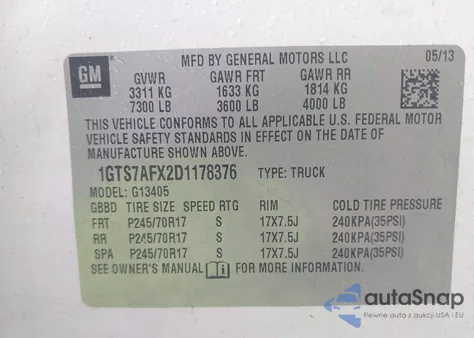 2013 GMC Savana 1500 Work Van из США, поврежденный, VIN 1GTS7AFX2D1178376